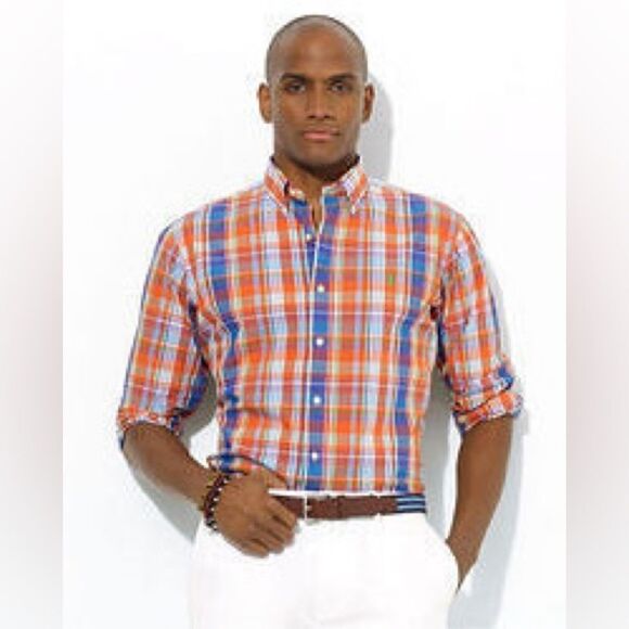 RALPH LAUREN Custom Fit Plaid Poplin Long Sleeve Button Down Shirt - Picture 1 of 11